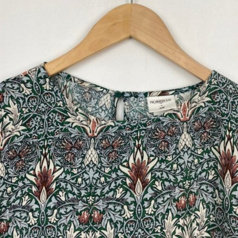 NWT H&M x William Morris & Co 8 Floral Print Top Blouse Green Blue Burgundy